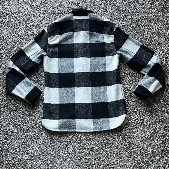 Allsaints Black White Checkered Flannel Overcoat Mens Medium Grunge Business - Picture 5 of 7